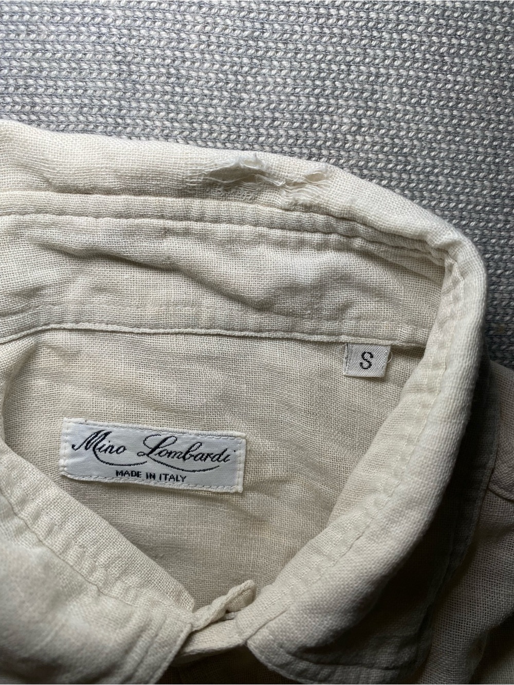 MINO LOMBARDI Mens Long Sleeve Shirt Size Small Beige Cotton Flawed - Picture 7 of 8